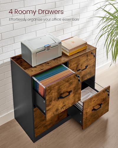 VASAGLE 4-Drawer Lateral File Cabinet, Compact, Locking, Printer Stand