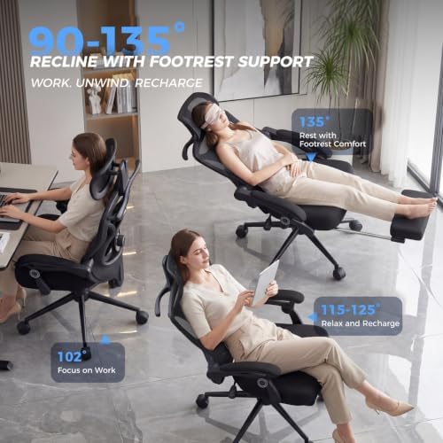 CYKOV Ergonomic Office Chair with Footrest, Reclining Mesh Back, 350 Lbs