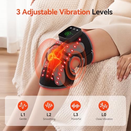 Red Light Therapy Knee Massager 660nm & 850nm, Heated Vibration Knee Brace Cordless Rechargeable 5000mAh, Timer & Pulse Modes for Knee Elbow Shoulder Joint Comfort Support Device