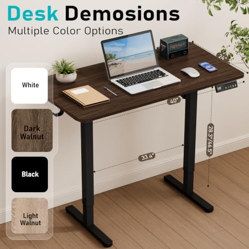 Electric Standing Desk, 40" x 24" Small Sit Stand Desk, Dark Walnut