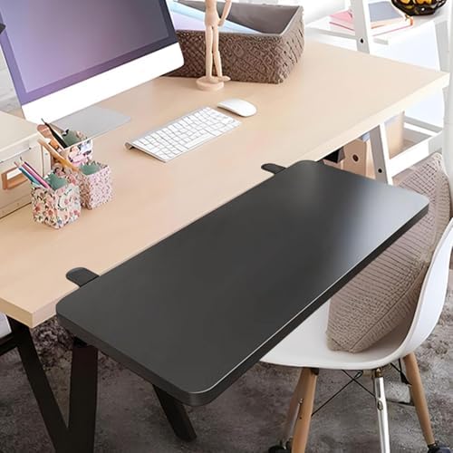 Desk Extension Board Clamp-on Keyboard Tray Portable Ergonomic Arm Rest Expansion Platform for Home Office- Black