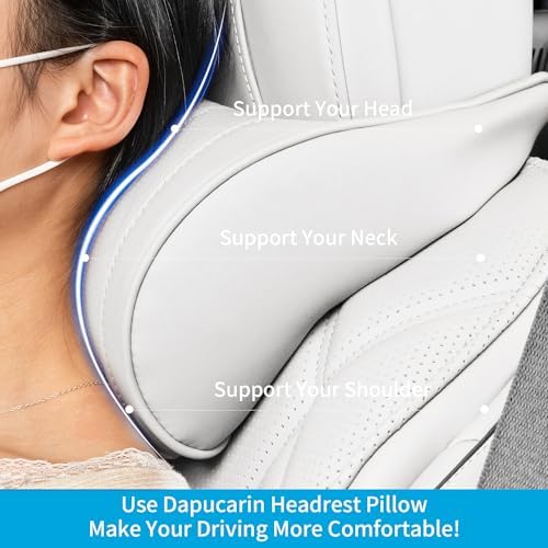 Car Headrest Memory Foam Neck Pillow for Driving Off-White 2 Pack