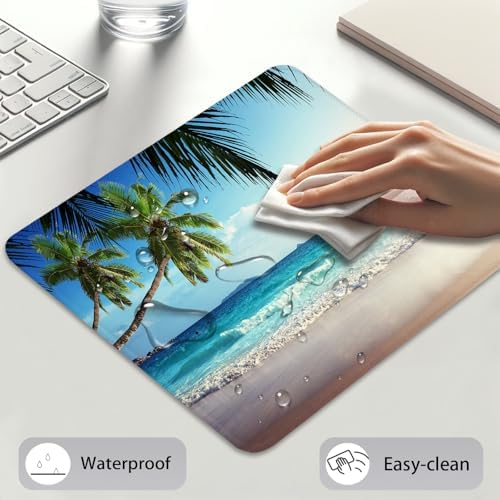 Tropical Summer Beach Mouse Pad, Blue Ocean Waves Scenery Stitched Desk Mat