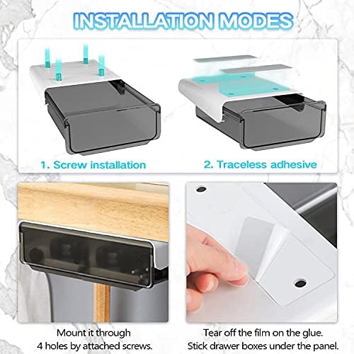 OSPNIEEK Self-adhesive Under Desk Drawer Organizer, 2 Pack Table Hidden Slide Out Large Storage Mounted Desktop Pencil Holder Tray Drawers for Office Home School Stationery Kitchen (Black)
