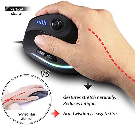 zelotes Ergonomic Gaming Mouse with Joystick,10000 DPI(6-Level Adjustable),11 Programmable Buttons,RGB Lighting, USB Optical Wired Vertical Mouse for Office/Gaming/Laptop/PC (Black)