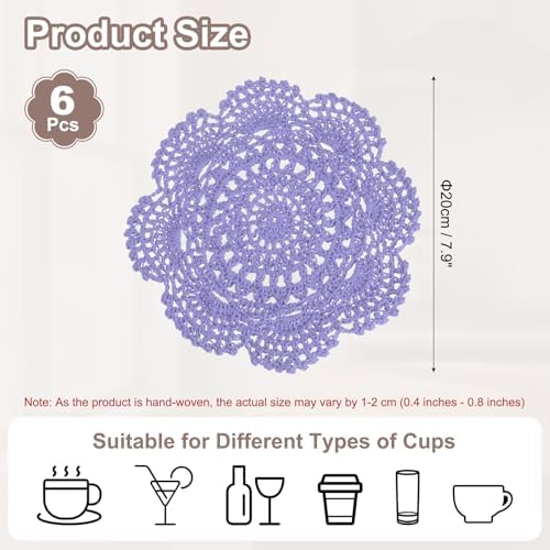 uxcell 6 Pcs Crochet Handmade Placemat Doilies for Table 7.9" Light Purple