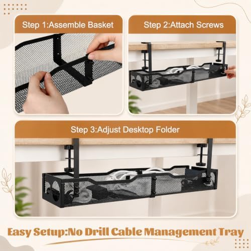 98 Pcs Cable Management, 25" No Drill Under Desk Cord Organizer