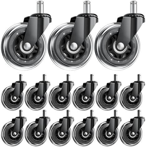 Office Chair Wheels for Hardwood Floor, 15 Pack 3 Inch PU Casters