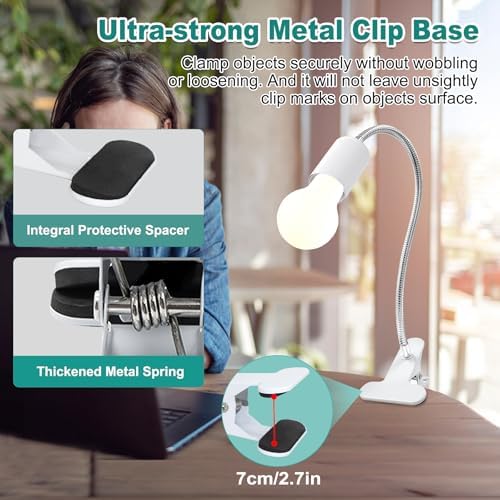 Desk Clip Lamp Holder, Clip on Light with Metal Clip Base,360° Flexible E26/E27 Book Clamp Light Fixture with 7.2 FT Cable, 9MM&350MM Thickened Lengthened Gooseneck Clamp Light Socket, for Study Work