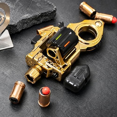 Metal Fidget Toys Gun for Adults: EDC Stress Relief Fidget Spinner Toy, 5 in 1 Mini Cool Fidgets Guns with Slider & Finger Ring for Men (JJ007 - Gold)