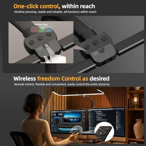 LED Desk Lamp for Home Office, Eye-Caring Desk Light with Remote,Adjustable Flexible Gooseneck,1800LMUltra Bright Table Lamp with Base for Study, Read (Black) (Plus)