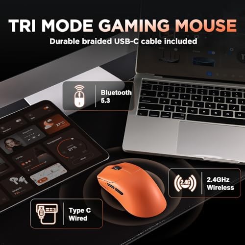Zero1 Pro Wireless Mouse,Tri-Mode Gaming Mouse, 24K DPI Orange Mouse
