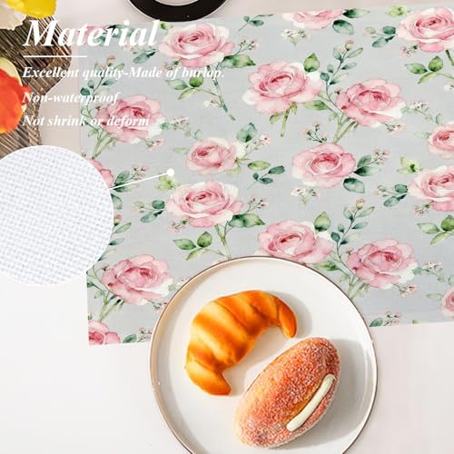 Shrahala Beautiful Flower Set of 6 12 X 18 Inch Linen Placemats, Beauty Blossom Bouquet Elegant Pastel Burlap Table Mat Washable Double Layered Heat Insulation for Indoor/Outdoor
