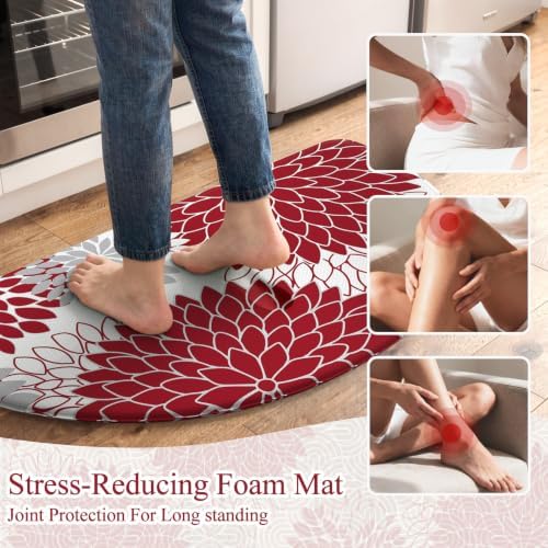 KIMODE Half Circle Kitchen Mats for Floor Cushioned Anti Fatigue 2PCS Semi