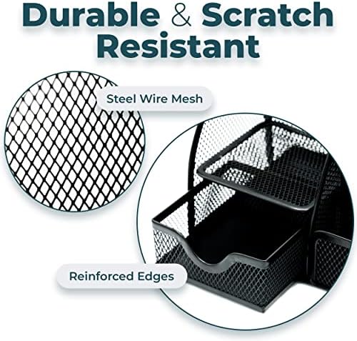 Greenco Mesh Desk Organizer Office & Dorm Room Supplies Caddy, 6 Compartments, Small Black Desk Organizer for Pen, Pencil, Small Office Supplies and Stationary Accessories Storage Organization