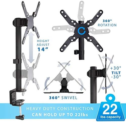 Mount-It! Ultra-Wide Single Monitor Arm Desk Mount, Height Adjustable Pole Stand for 13–42 Inch Screens up to 22 lbs, VESA 75x75 to 200x200, Clamp & Grommet
