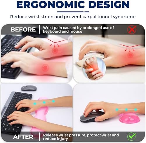 Gel Wrist Rest for Keyboard and Mouse, Wrist Rest for Keyboard, Mouse Wrist Support, Pain Relief, Cool Touch, Non-Skid, Mouse Wrist pad