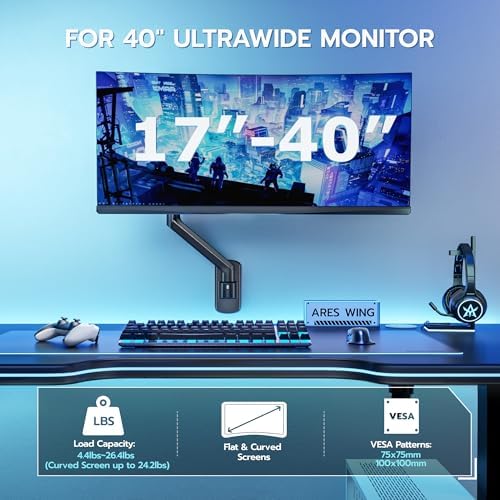 ARES WING 17-40 Inch Ultrawide Single Monitor Wall Mount, Black