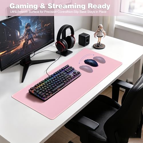Pink Desk Mat,Large Gaming Mouse Pad 27.5x11.8In(70x30 Pink)