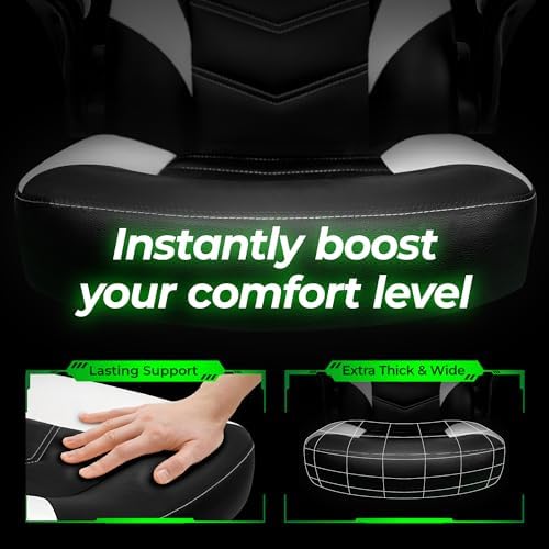 N-GEN GAMING Video Gaming Chair Ergonomic Office Desk Chair with Lumbar Support Adjustable Height Padded Flip Up Arms and Swivel Wheels Racing Style Design for Adults with PU Leather (White)