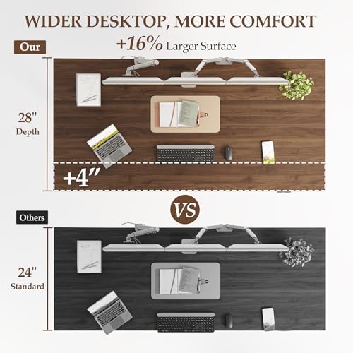 Klicelor 63 x 28 Electric Standing Desk, Sit Stand Up Home Office Desk, Height Adjustable Deep Cumputer Table with Memory Presets and Hooks, Two Pieces, Dark Walnut