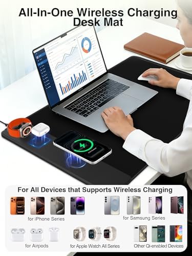 Mouse Pad with Magnetic Wireless Charging, Large Desk Mat, Non-Slip Mouse Mat, Keyboard Pad for Gaming, Desk, Office, PC