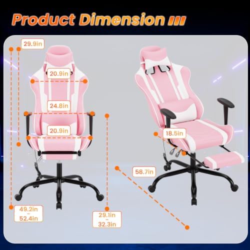 BestOffice Women's Pink Faux Leather PC Gaming Chair with Lumbar Support, Swivel and Adjustable Armrests