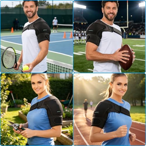 KONSEDIK Shoulder Brace Immobilizer with Ice Pack,Compression Rotator Cuff Support for AC Joint Pain Relief,Frozen Shoulder,Dislocation,Labrum Tear,Adjustable Wrap for Men&Women Left/Right(Black,Large)