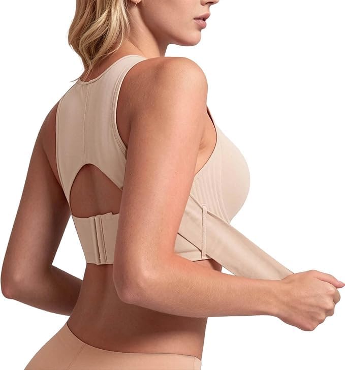 Women Posture Corrector Bra, Front Closure Cross Back Wireless Wide Strap Full Coverage Comfort Support Bralette