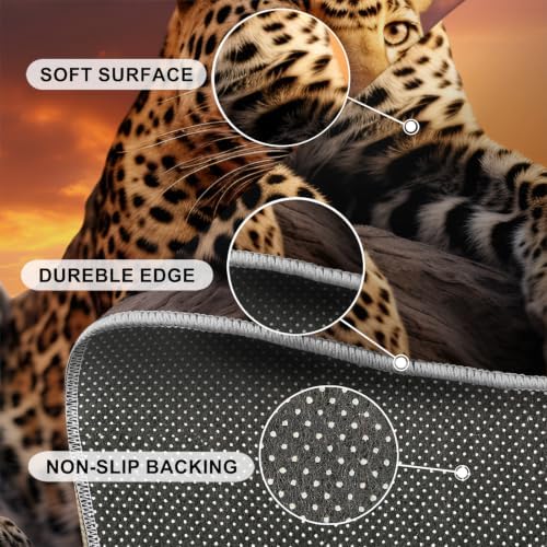 Leopard Round Area Rug - 2.6ft Washable Cheetah Print Round Rug for Kitchen, Wildlife Circle Rugs Soft Non-Slip Carpet for Bathroom Entryway Decor Mat