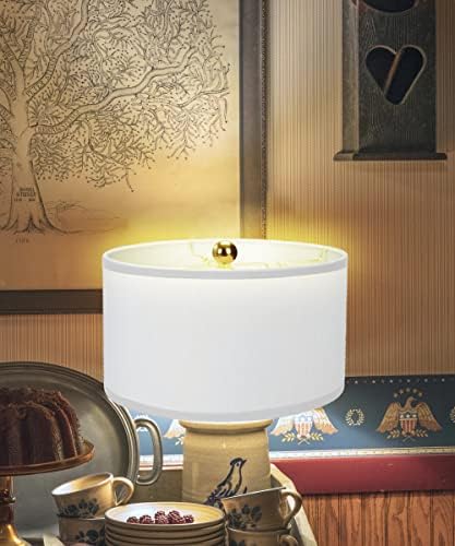 18x18x10 White Linen Shallow Drum Premiere Lampshade with Brass Spider fitter By Home Concept - Perfect for table and Floor lamps - Extra Large, White