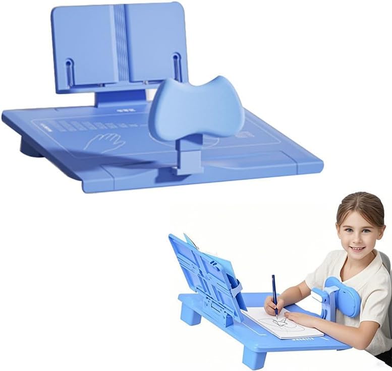 chislim Sitting Posture Corrector for Kids,Student Desktop Writing Board with Book Stand,Height Adjustable,Prevent Myopia,Fits Most Study Tables (Blue)