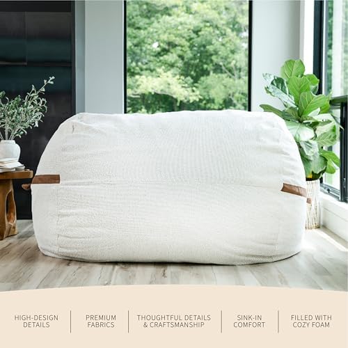 Big Joe Fuf 7Ft Giant Foam Bean Bag Chair, Oversized Couch with Removable Cover for Kids, Teens, Adults, Sandstone Textured Boucle, 7 Foot