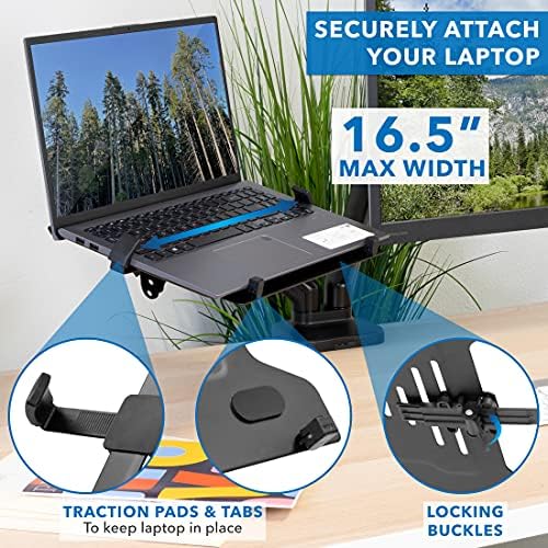 Mount-It! Monitor and Laptop Desk Mount, Height Adjustable Dual Arm Stand with Vented Laptop Tray, Fits Laptops up to 17 Inch and 13–27 Inch Monitors, VESA 75x75 & 100x100, Clamp or Grommet Mount