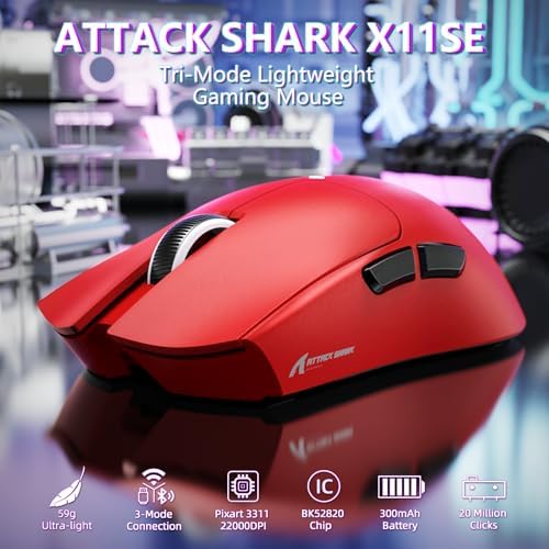 ATTACK SHARK X11 SE Tri Mode Lightweight Wireless Gaming Mouse - Red