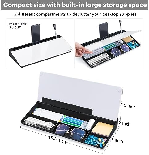 Varhomax Glass Desk Whiteboard with Storage, Desktop Organizer