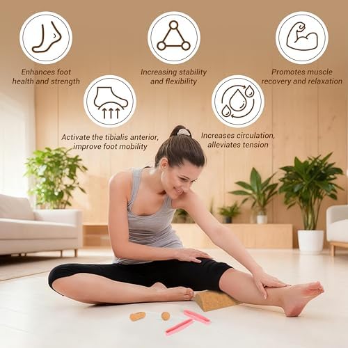 EVERYMATE Cork Balance Board Kit, Foot & Ankle Strengthener with Massage Roller/Ball,Balance Board Half & Half-Moon Ball, for Enhance Mobility & Prevent Falls Improve Foot Function for Home/Office/Gym
