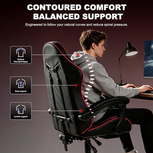 Ergonomic Gaming Chair for Adults, Reclining Computer Office Desk Chair with Footrest, Pocket Spring Cushion,Linkage Armrests, Lumbar Support & Headrest, Heavy-Duty Enlarged Metal Base,Red