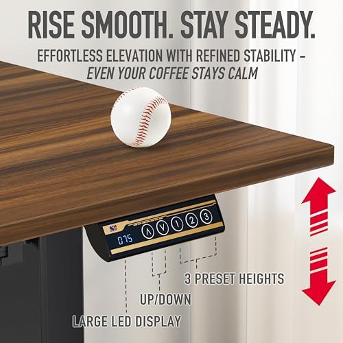 SHW 55 x 28 Electric Height Adjustable Standing Desk w/Drawer, Walnut