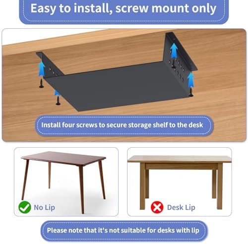 MOLIGOU Under Desk Storage Shelf, Under Desk Tray with Felt Liner, Screw Mount Under Table Hidden Storage for Home Office, Kitchen Cabinet