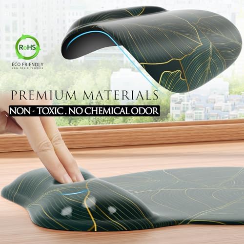 MROCO Ergonomic Mouse Pad with Gel Wrist Rest, 9.4 x 8.1 in, Green Leaves