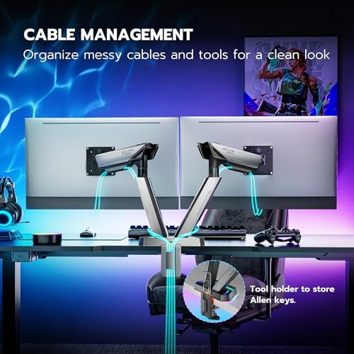 ARES WING RGB Dual Monitor Arm Desk Mount for 17-38 inch Monitors, White
