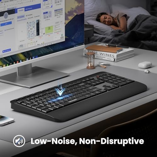 TECKNET 2.4GHz Wireless Ergonomic Keyboard with Full Size Wrist Rest