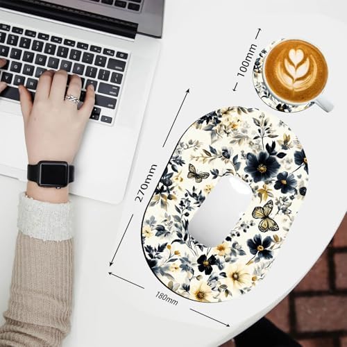 Small Mouse pad, Portable, Waterproof Non-Slip Rubber Bottom, Suitable for Wireless Mouse, Laptop Keyboard Tray for Both Men and Women, Office Travel 7.1x10.6in，Floral with Butterflies