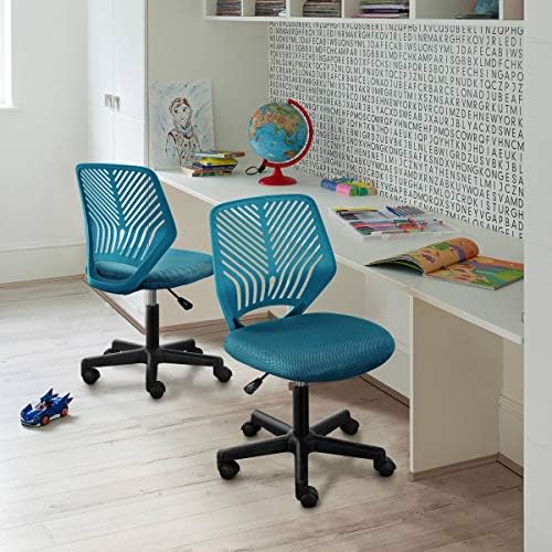 Yaheetech Small Desk Chair, Armless Adjustable Swivel Seat, Turquoise