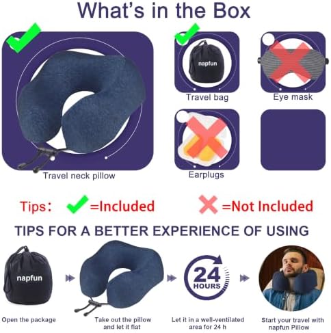 napfun Neck Pillow for Travel, Memory Foam Airplane Pillow, Full Dark Blue