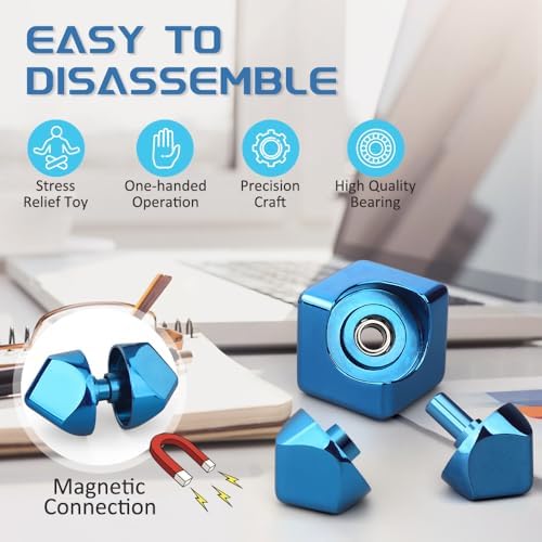 Dilabnba Infinity Cube Fidget Spinner Toy for Kid Adult, Metal Fidget Block Sensory Focus Toy for Boy Girl 3-12, Finger Gyro Stress Relief Easter Stuff EDC Desktop (Blue)