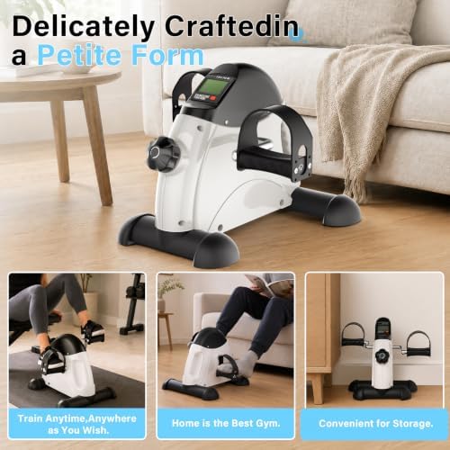 Under Desk Pedal Exerciser, Portable Silent Mini Bike, Stepless Resistance, 2-in-1 Arm & Leg Workout, Digital Monitor, Multi Colors, Fitness Gift for Office Workers, Adults & Seniors