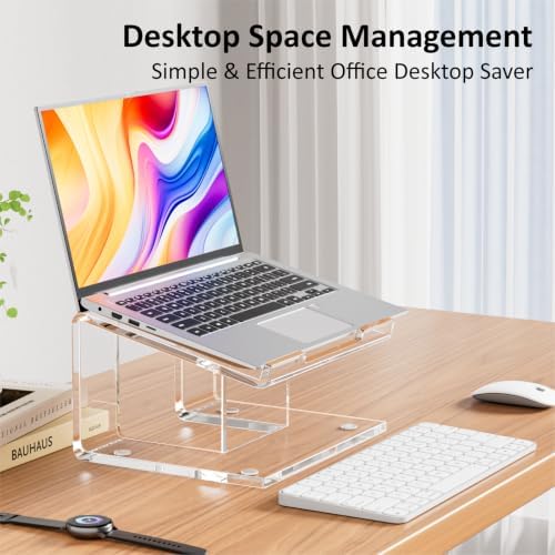 FUCDTEFC Acrylic Laptop Stand for Desk, Laptop Riser for 10-15.6 Inch Laptops, Ergonomic Computer Stand Holder Compatible with Macbooks and Notebooks- Clear
