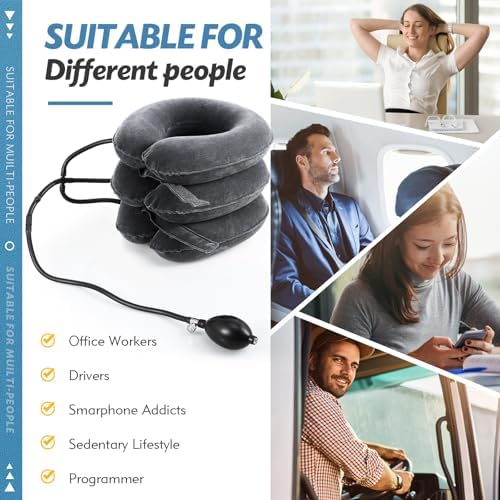 Neck Stretcher, Cervical Traction Device, Neck Traction Device, Neck Pain Relief, Adjustable Inflatable Neck Brace & Neck Stretcher, Neck Decompression Home Use (Dark Gray)